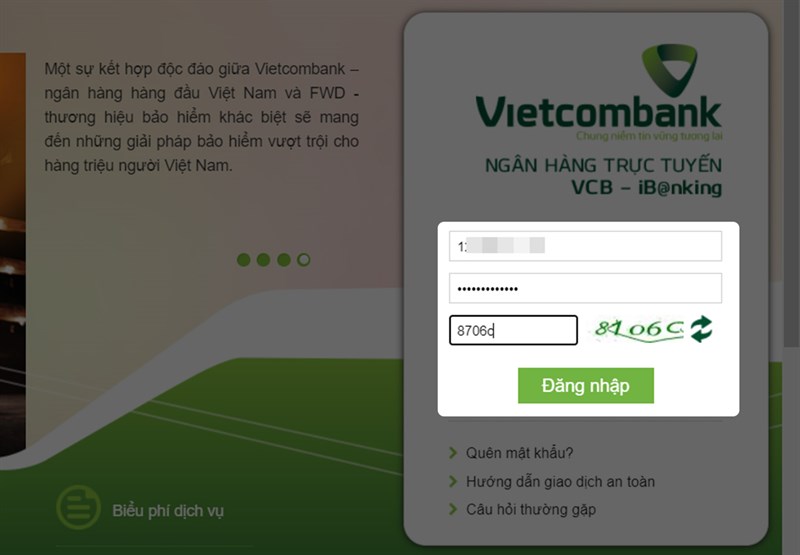 Kiểm tra số dư Vietcombank Trên Internet Banking