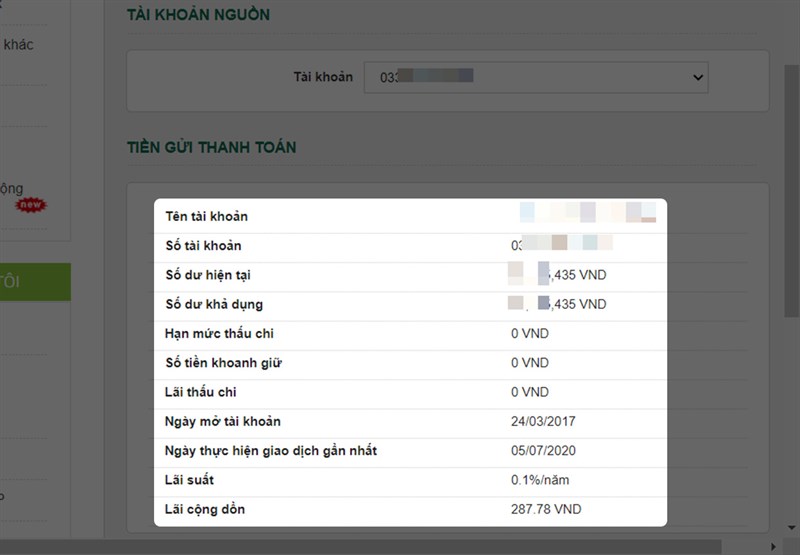 Kiểm tra số dư Vietcombank Trên Internet Banking